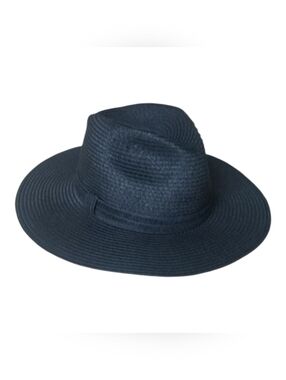 Shade & Shore Black Wide-Brim Straw Fedora Nwt